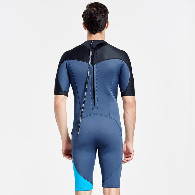 SBART 2mm Neoprene Wetsuit Swimwear Men Short Sleeve Patchwork Swimsuit Scuba Diving Suit One Piece Surfing Jellyfish Dive Cloth