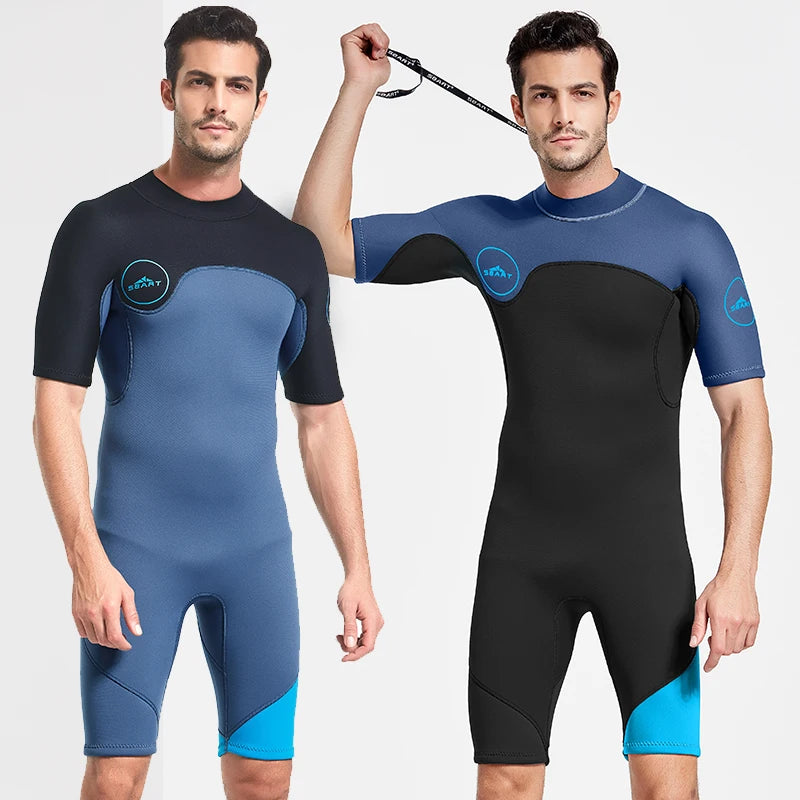 SBART 2mm Neoprene Wetsuit Swimwear Men Short Sleeve Patchwork Swimsuit Scuba Diving Suit One Piece Surfing Jellyfish Dive Cloth