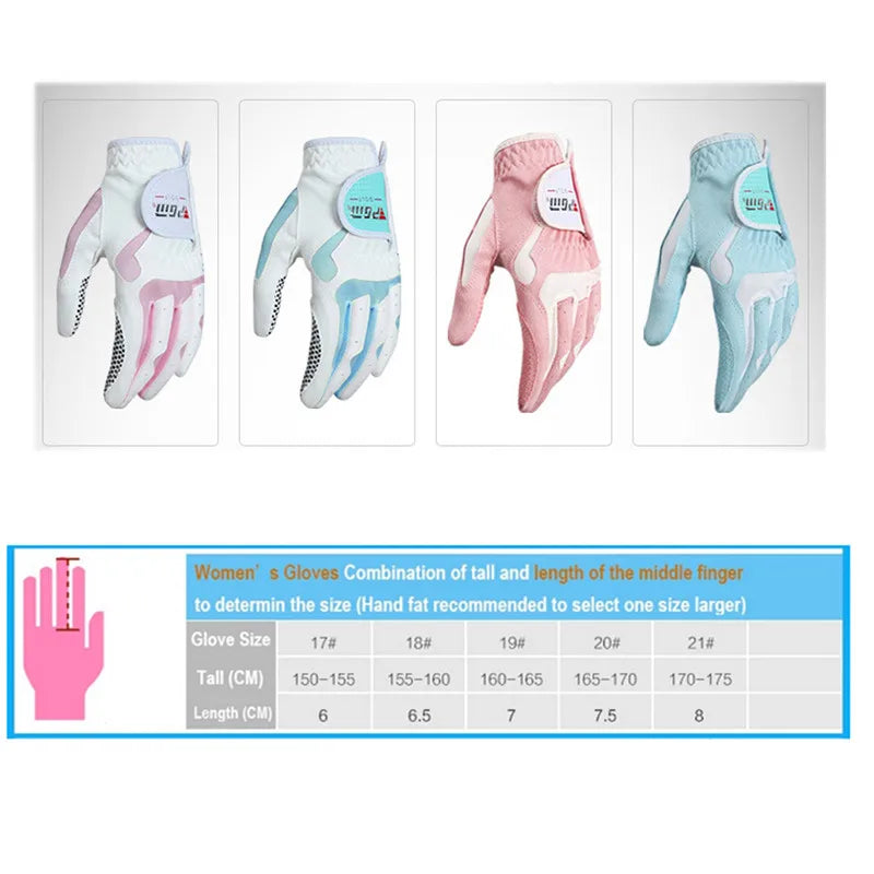 PGM Women's Golf Gloves Left Hand Right Hand Sport High Quality Nanometer Cloth Golf Gloves Breathable Palm Protection