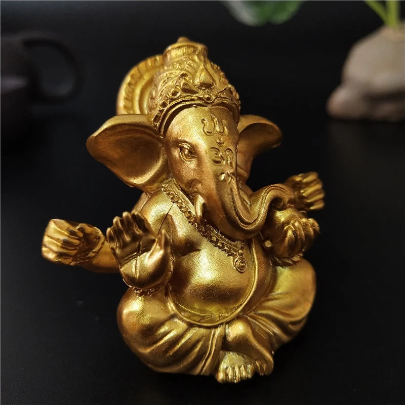 Gold Lord Ganesha Buddha Statue Elephant God Sculptures Ganesh Figurines Man-made Stone Home Garden Buddha Decoration Statues