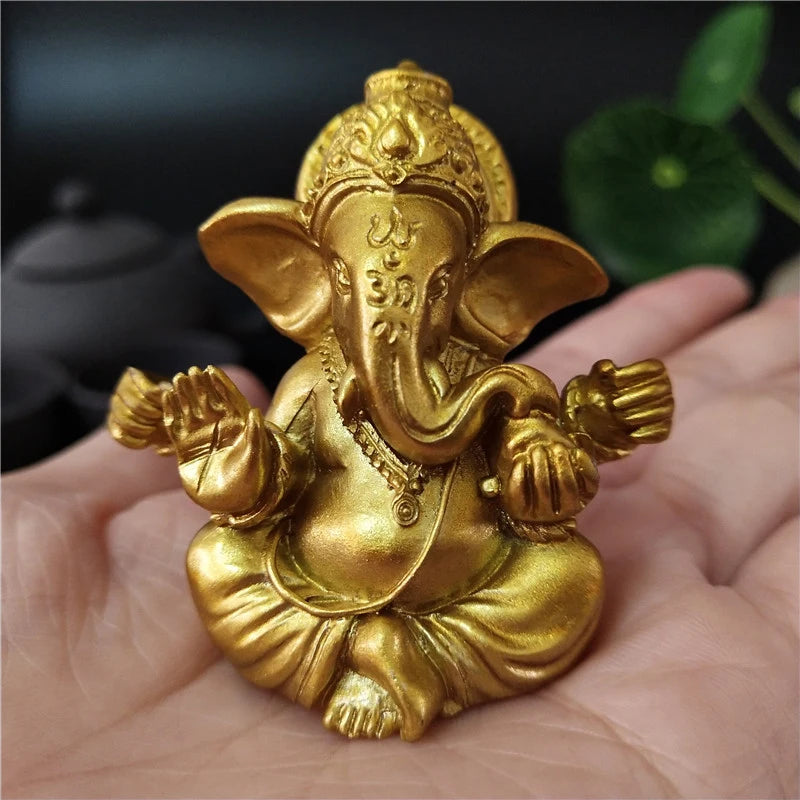 Gold Lord Ganesha Buddha Statue Elephant God Sculptures Ganesh Figurines Man-made Stone Home Garden Buddha Decoration Statues