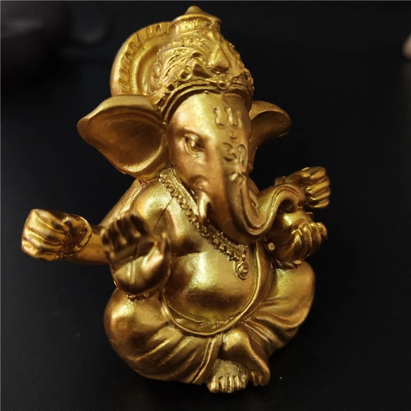 Gold Lord Ganesha Buddha Statue Elephant God Sculptures Ganesh Figurines Man-made Stone Home Garden Buddha Decoration Statues