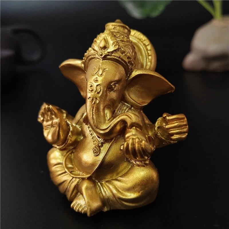 Gold Lord Ganesha Buddha Statue Elephant God Sculptures Ganesh Figurines Man-made Stone Home Garden Buddha Decoration Statues