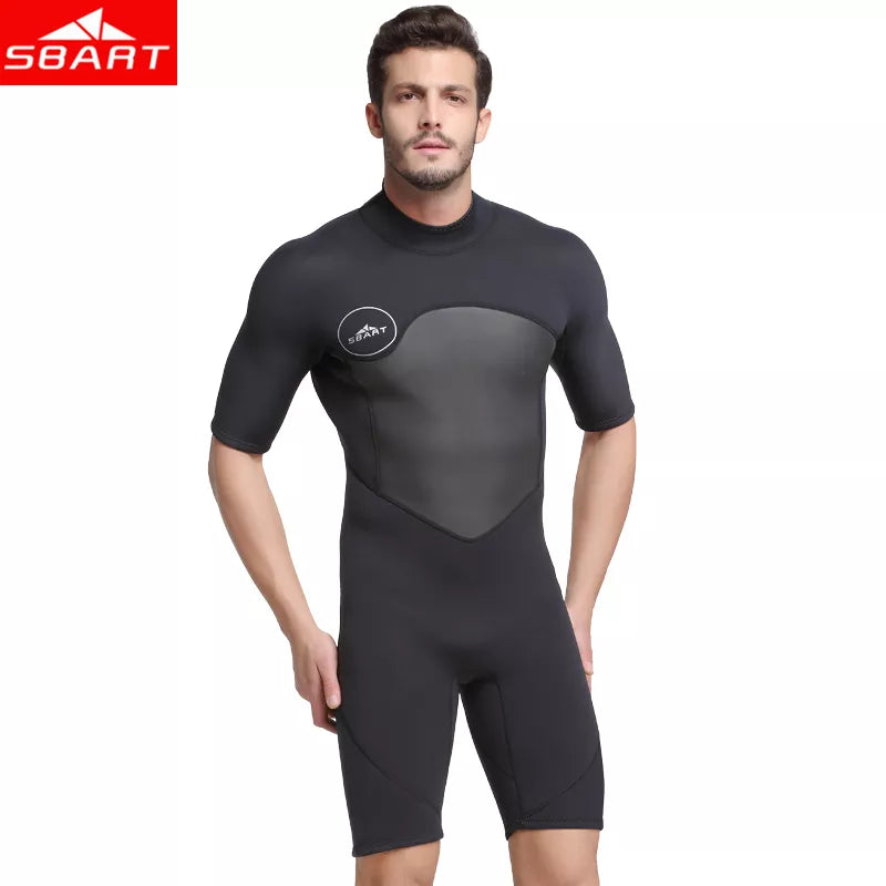 SBART 2mm Neoprene Wetsuit Swimwear Men Short Sleeve Patchwork Swimsuit Scuba Diving Suit One Piece Surfing Jellyfish Dive Cloth