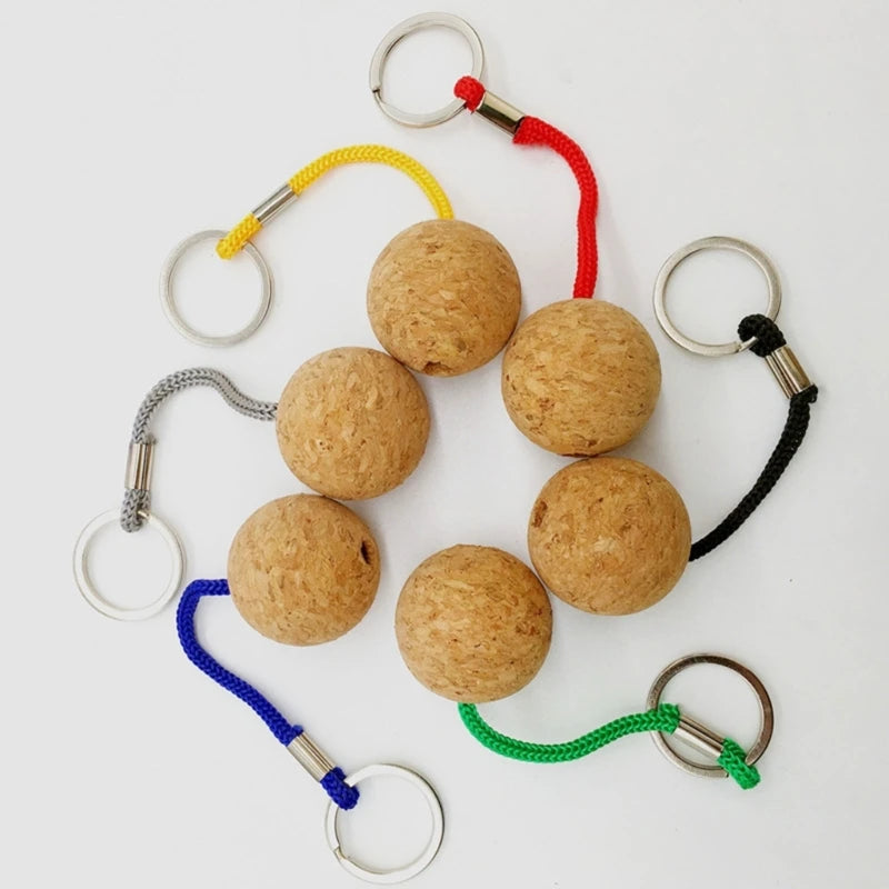 Buoyant Key Chains 35mm Floating Cork Ball Keyrings Buoy Boats Key Rings Keychain for Sea Surfing Diving Fishing