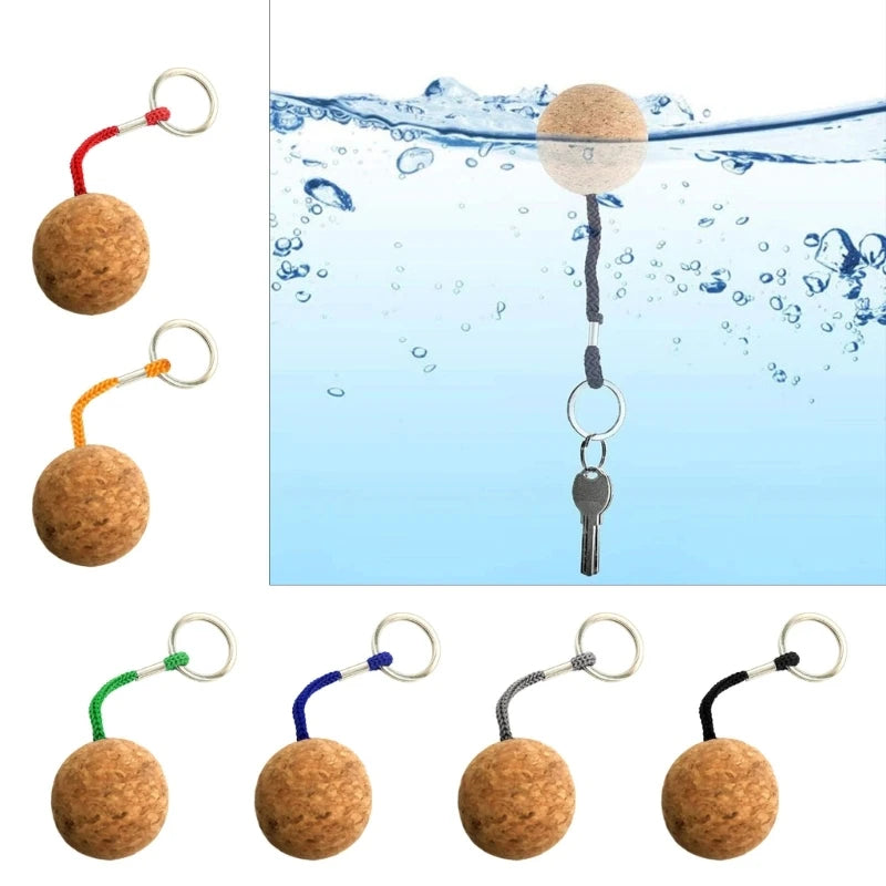 Buoyant Key Chains 35mm Floating Cork Ball Keyrings Buoy Boats Key Rings Keychain for Sea Surfing Diving Fishing