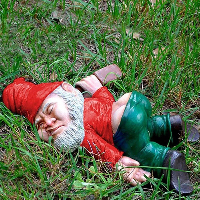 S/M/L Blue Red Dwarf Lying Drunk Gnome Statues Fairy Garden Decor Ornaments Flower Pot Micro Landscape Outdoor Figurine Ornament