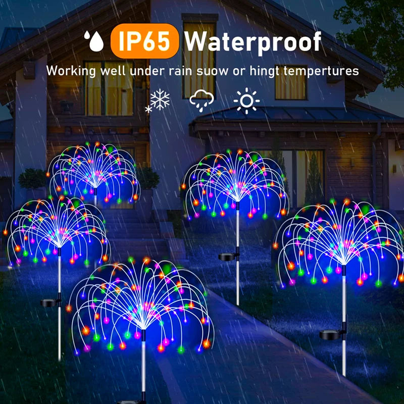 Luzes de estaca LED de fogos de artifício solares para decoração de jardim ao ar livre, caminho, luz de fada, à prova d'água, quintal, gramado, pátio, decoração de paisagem, lâmpada solar