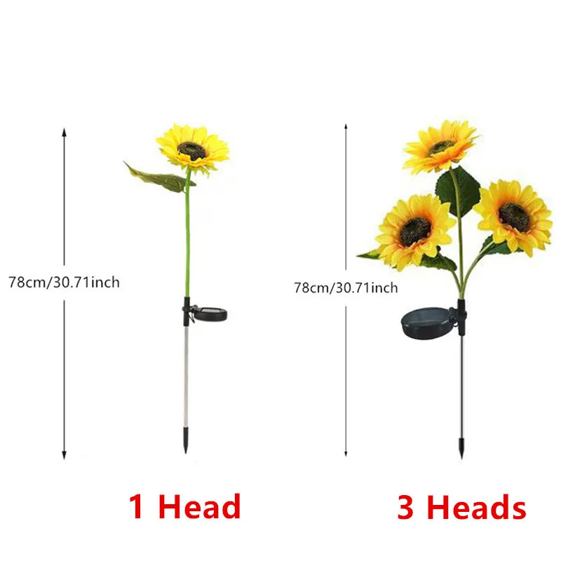 3 Heads LED Solar Simulation Sunflower Light Garden Yard Lawn Night Lights Landscape Lamp Home Decoration Christmas Flower Light