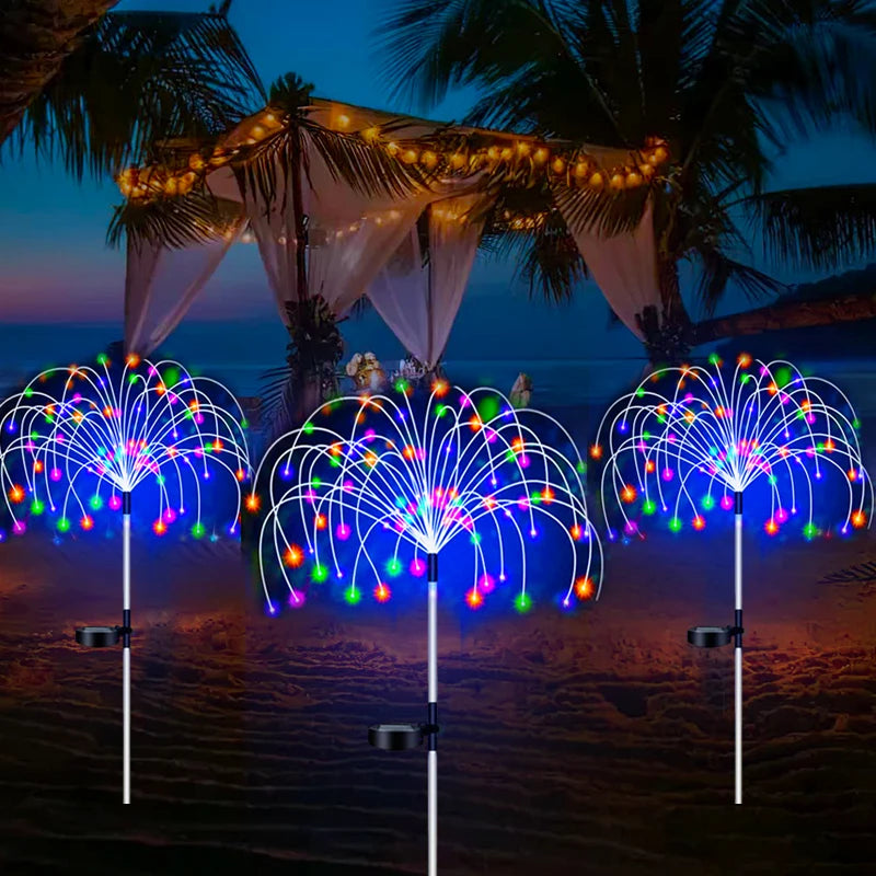 Luzes de estaca LED de fogos de artifício solares para decoração de jardim ao ar livre, caminho, luz de fada, à prova d'água, quintal, gramado, pátio, decoração de paisagem, lâmpada solar