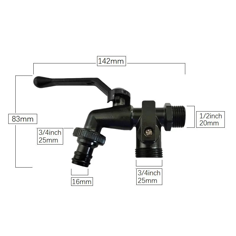 Outdoor Garden Brass Water Faucet Tap Anti-Freeze Bibcocks with Hose Connector Dual Outlet for Washing Machine