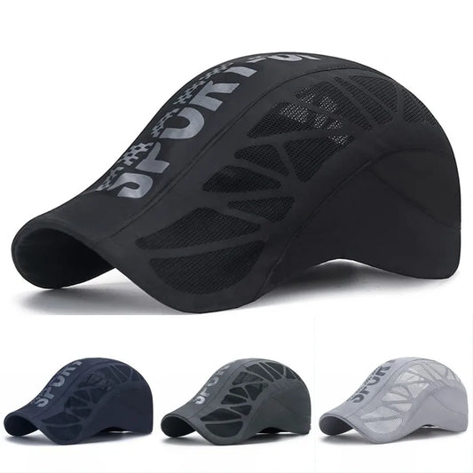 Summer Men Women Quick Dry Baseball Hat Golf Driving Cycling Outdoor Sports Letter Print Newsboy Cap Breathable Net Mesh Sunhat