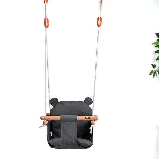 Baby Canvas Swing Chair Hanging Wood Children Kindergarten Toy Outside Indoor Small Basket Beige Swinging Rocking Chair Baby Toy