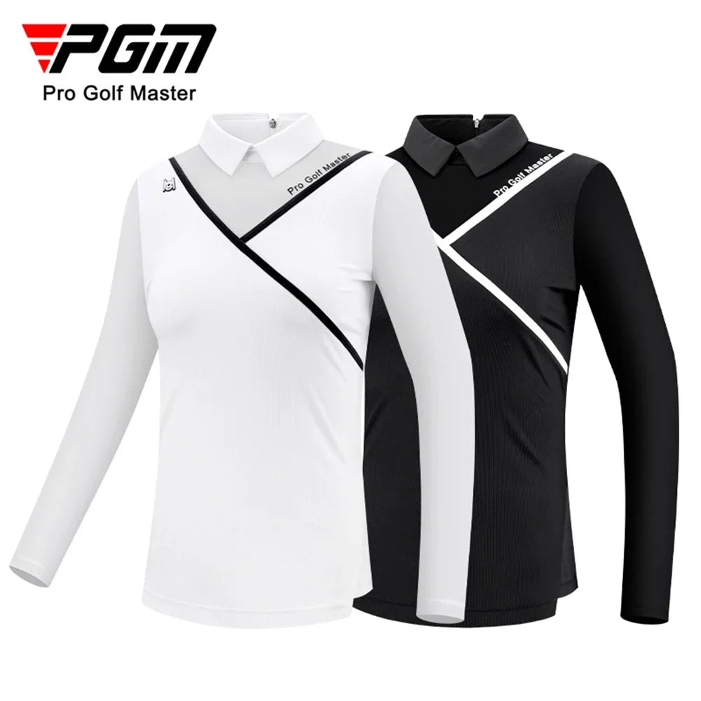 PGM-Women's Long Sleeve Golf T Shirts, Breathable, Ice Silk, Elastic, Comfort Back Zipper Apparel, Summer, Spring, Autumn, YF476