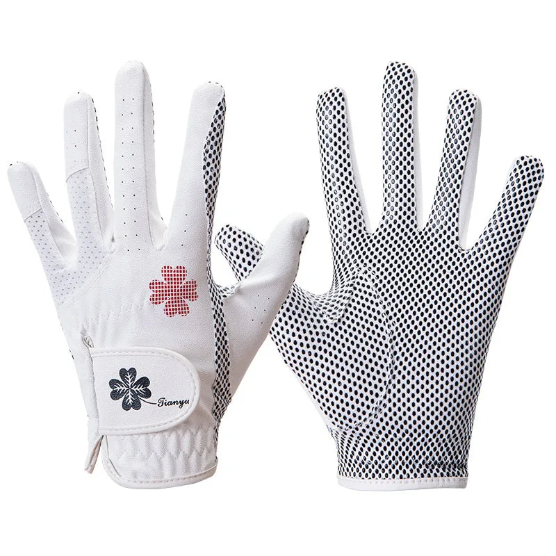 TTYGJ Golf Women's Gloves PU Leather Left and Right Hands 1 Pair of Anti Slip Particles with Breathable Outdoor Sports Gloves