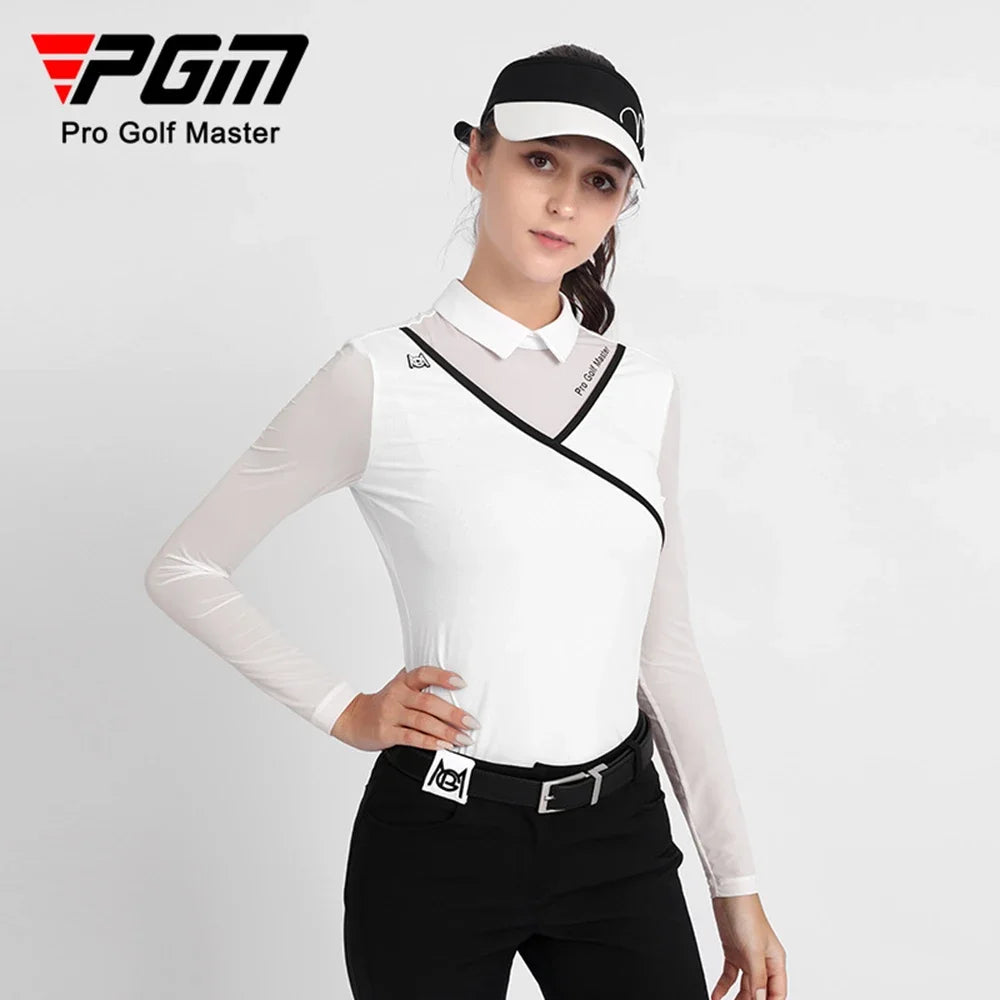 PGM-Women's Long Sleeve Golf T Shirts, Breathable, Ice Silk, Elastic, Comfort Back Zipper Apparel, Summer, Spring, Autumn, YF476