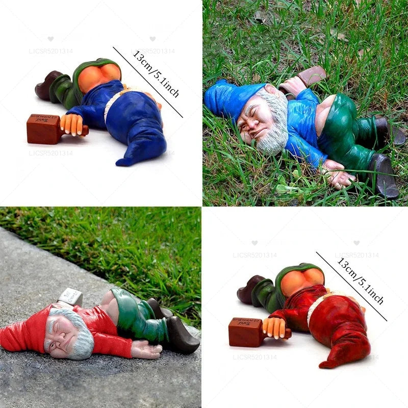 S/M/L Blue Red Dwarf Lying Drunk Gnome Statues Fairy Garden Decor Ornaments Flower Pot Micro Landscape Outdoor Figurine Ornament