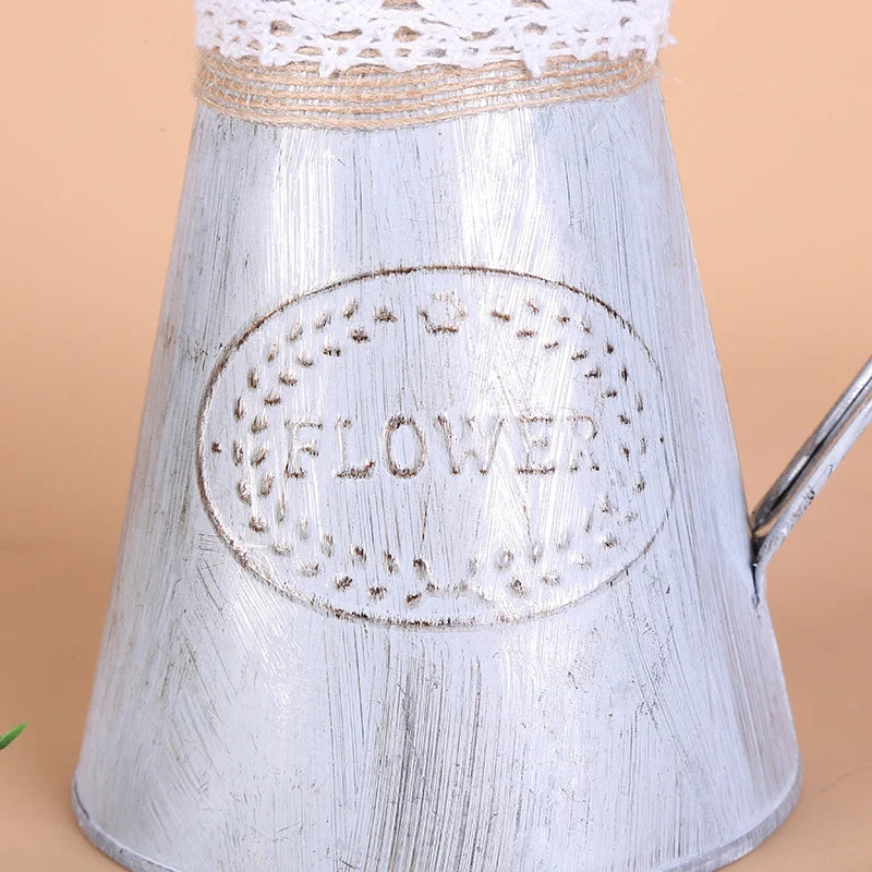 Vintage Tin Bucket Fashionable Iron Flower Vase Retro Metal Jugs for Home Office