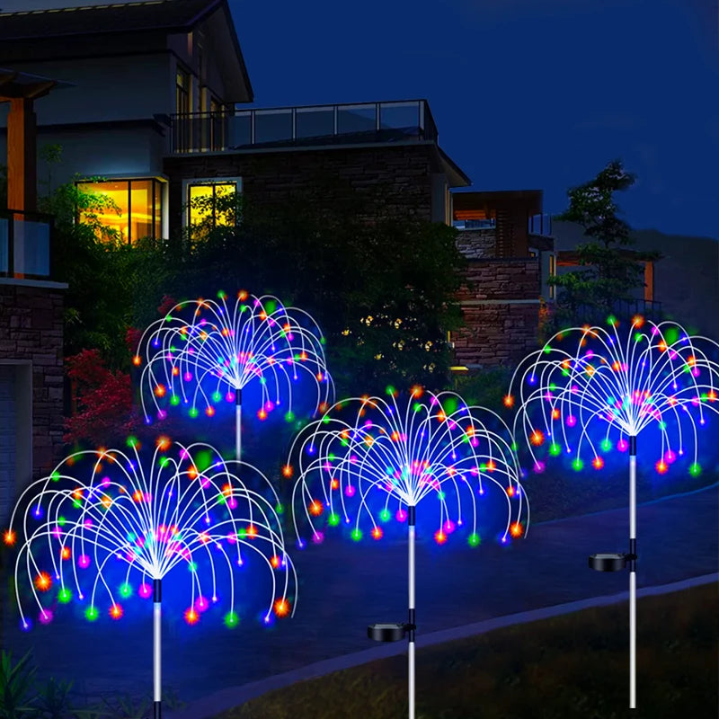 Luzes de estaca LED de fogos de artifício solares para decoração de jardim ao ar livre, caminho, luz de fada, à prova d'água, quintal, gramado, pátio, decoração de paisagem, lâmpada solar