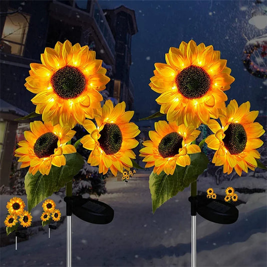 3 Heads LED Solar Simulation Sunflower Light Garden Yard Lawn Night Lights Landscape Lamp Home Decoration Christmas Flower Light