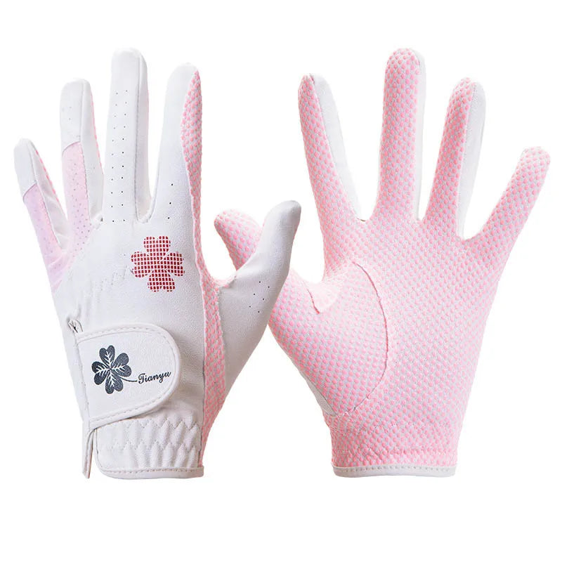 TTYGJ Golf Women's Gloves PU Leather Left and Right Hands 1 Pair of Anti Slip Particles with Breathable Outdoor Sports Gloves