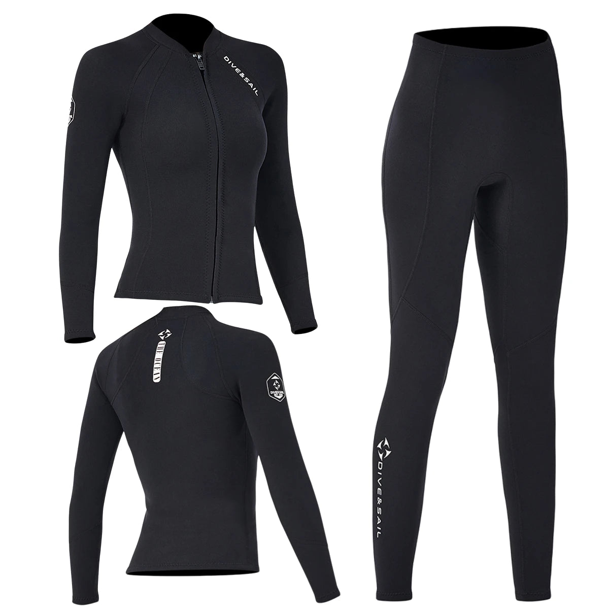 DIVE SAIL 2mm Neoprene Diving Suit for Women Wetsuit Split Body Jacket Pants Long Sleeve Swimsuit Water Sports Diving Clothing