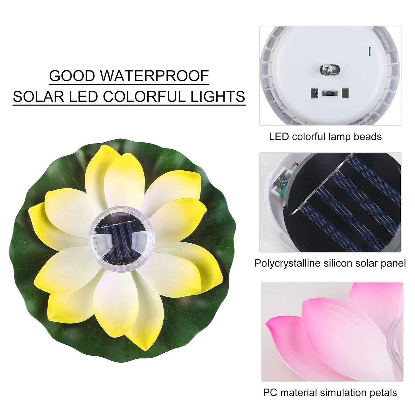 Solar Artifical Floating Lotus LED Light Solar Powered Night Pool Light Lotus Lamp Garden Pond Fountain Decor Outdoor Lighting