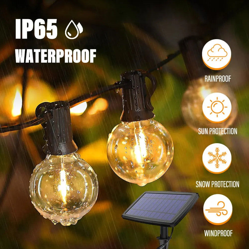 Solar Lights Outdoor G40 Garden String Lights USB Rechargeable Waterproof Outdoor Decoration Lights For Terrace Christmas