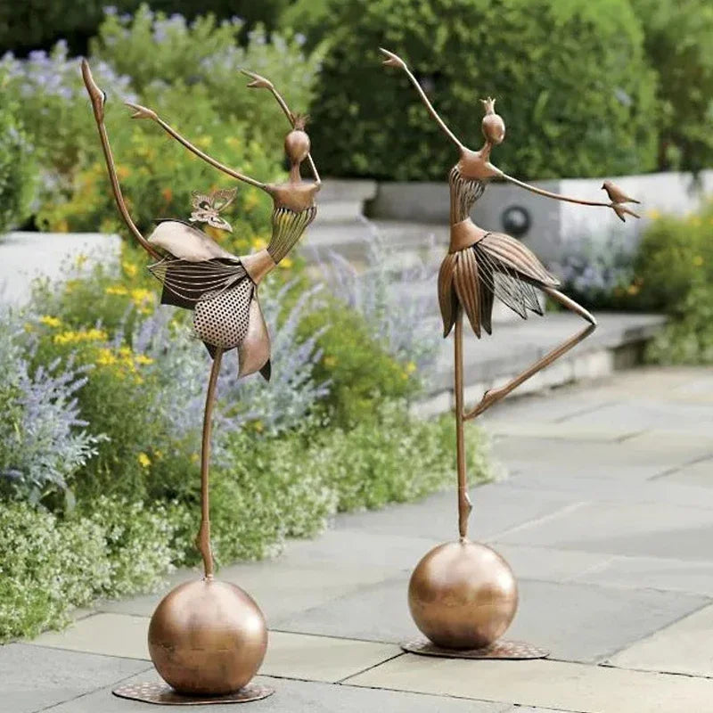 Sculpture de fille de Ballet en métal, Statue de jardin, ornements créatifs verticaux en métal or/rouge, ornements de danse pour fille, artisanat décoratif