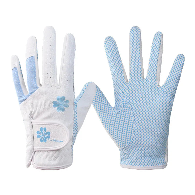 TTYGJ Golf Women's Gloves PU Leather Left and Right Hands 1 Pair of Anti Slip Particles with Breathable Outdoor Sports Gloves