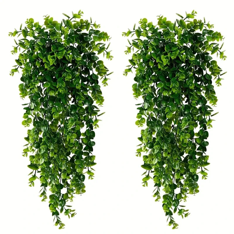 3pcs Artificial Hanging Plants Fake Wall Hanging Eucalyptus Plants UV Resistant Plastic Plant Indoor Outdoor Garden Room Decor