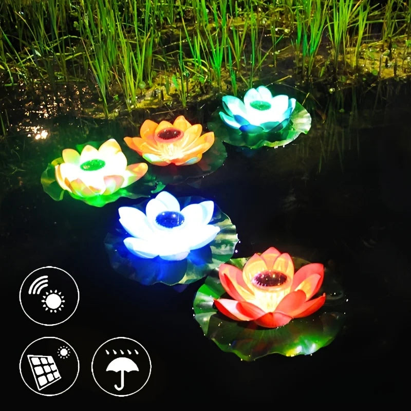 Solar Artifical Floating Lotus LED Light Solar Powered Night Pool Light Lotus Lamp Garden Pond Fountain Decor Outdoor Lighting