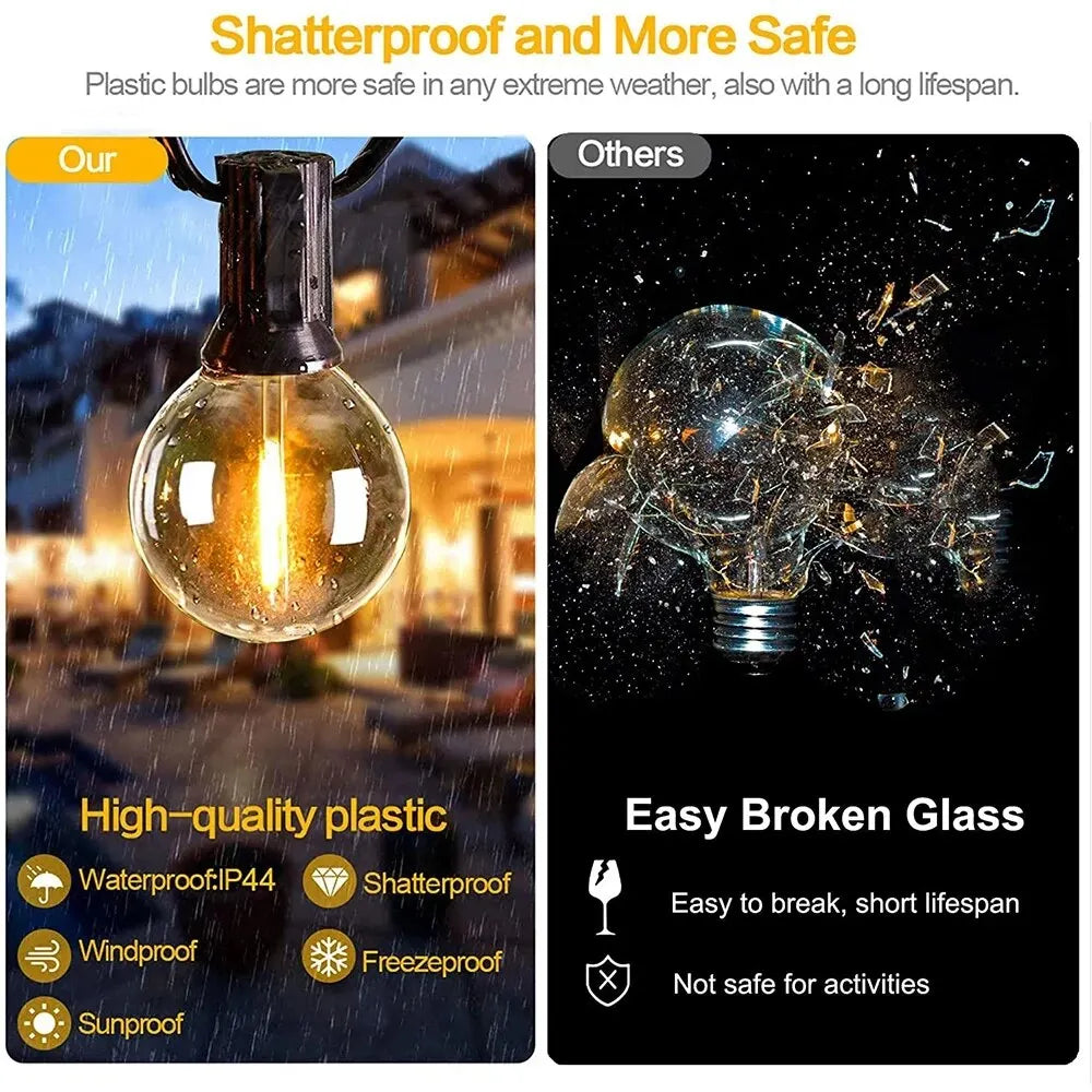 Solar Lights Outdoor G40 Garden String Lights USB Rechargeable Waterproof Outdoor Decoration Lights For Terrace Christmas