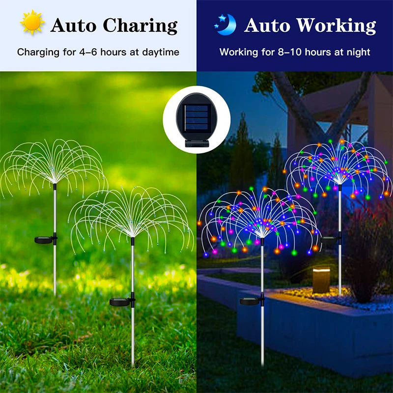 Luzes de estaca LED de fogos de artifício solares para decoração de jardim ao ar livre, caminho, luz de fada, à prova d'água, quintal, gramado, pátio, decoração de paisagem, lâmpada solar