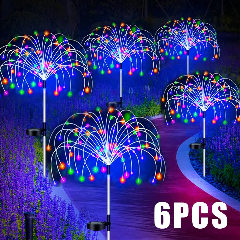 Luzes de estaca LED de fogos de artifício solares para decoração de jardim ao ar livre, caminho, luz de fada, à prova d'água, quintal, gramado, pátio, decoração de paisagem, lâmpada solar