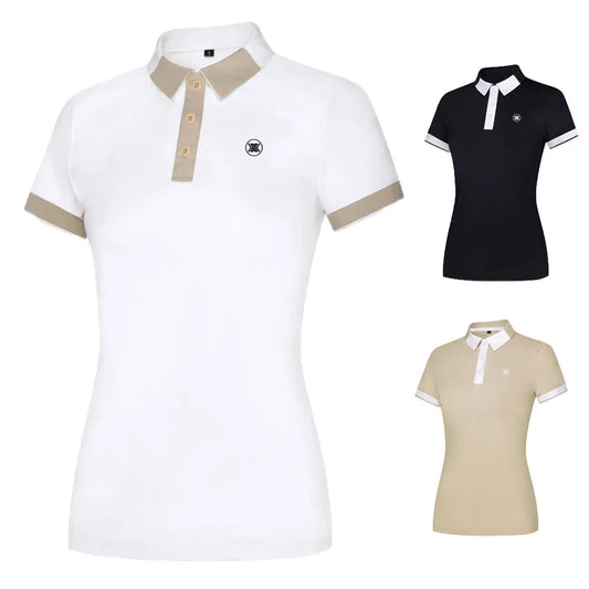 2024 Golf shirt Women Short-sleeved Lapel Polo Shirt Elastic Breathable Tennis Clothing ladies High-Quality T-Shirt golf wear