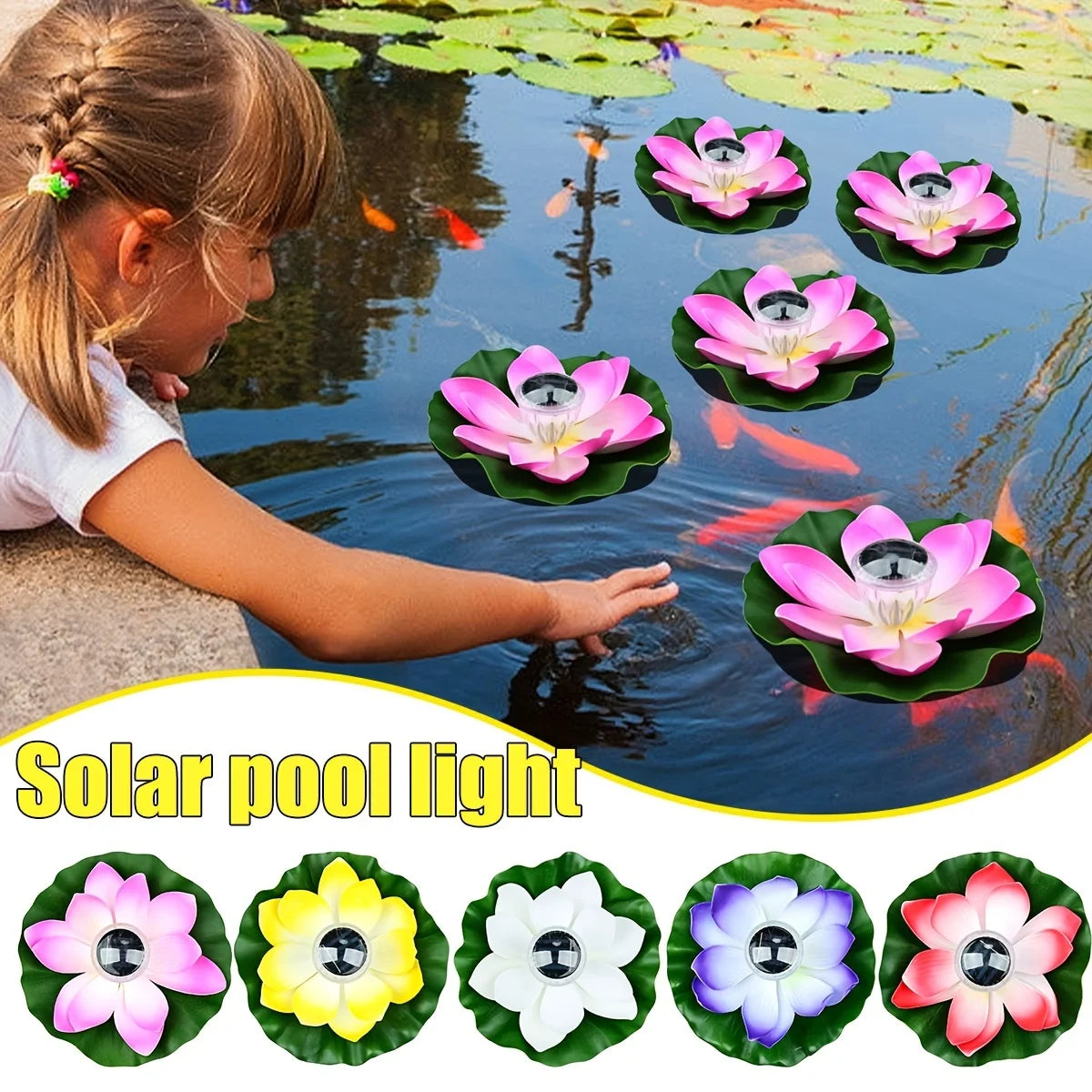 Solar Artifical Floating Lotus LED Light Solar Powered Night Pool Light Lotus Lamp Garden Pond Fountain Decor Outdoor Lighting