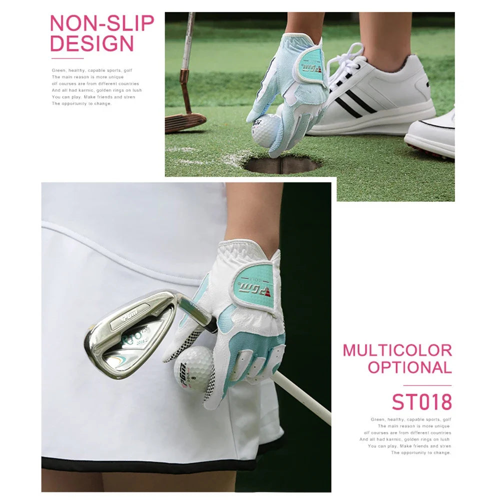 PGM Women's Golf Gloves ST018 Left Hand & Right Hand Nanometer Cloth Golf Breathable Palm Protection High Quality Sport Gloves