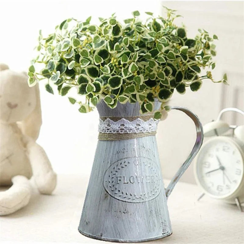 Vintage Tin Bucket Fashionable Iron Flower Vase Retro Metal Jugs for Home Office