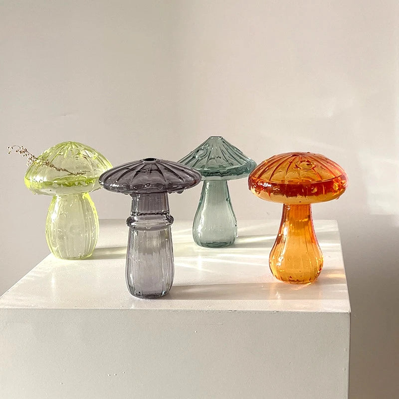 Mushroom Glass Flower Vase Hydroponic Transparent Flower Terrarium Flower Bottle Desktop Decor Glass Pot Aromatherapy Bottle