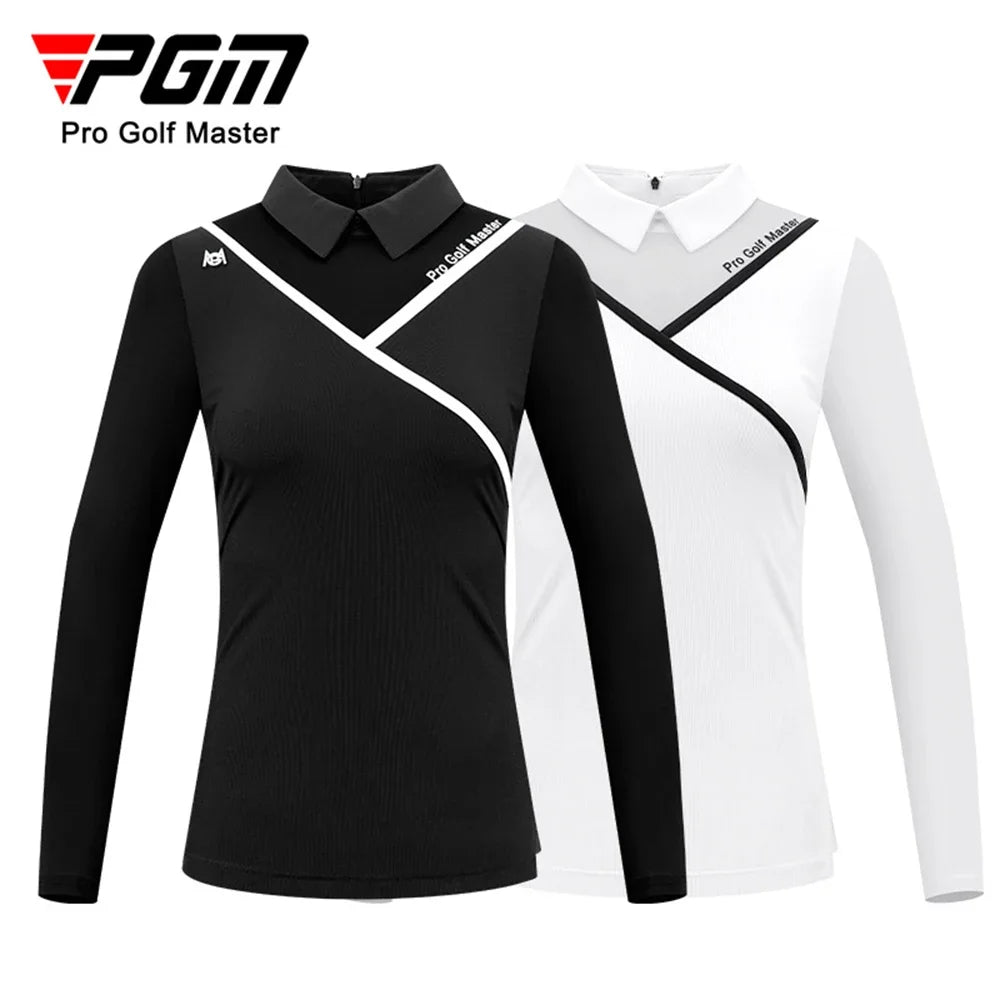 PGM-Women's Long Sleeve Golf T Shirts, Breathable, Ice Silk, Elastic, Comfort Back Zipper Apparel, Summer, Spring, Autumn, YF476